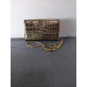 Ralph Lauren Runway Dress Crossbody Shoulder Bag Wallet On Chain Croc Gold